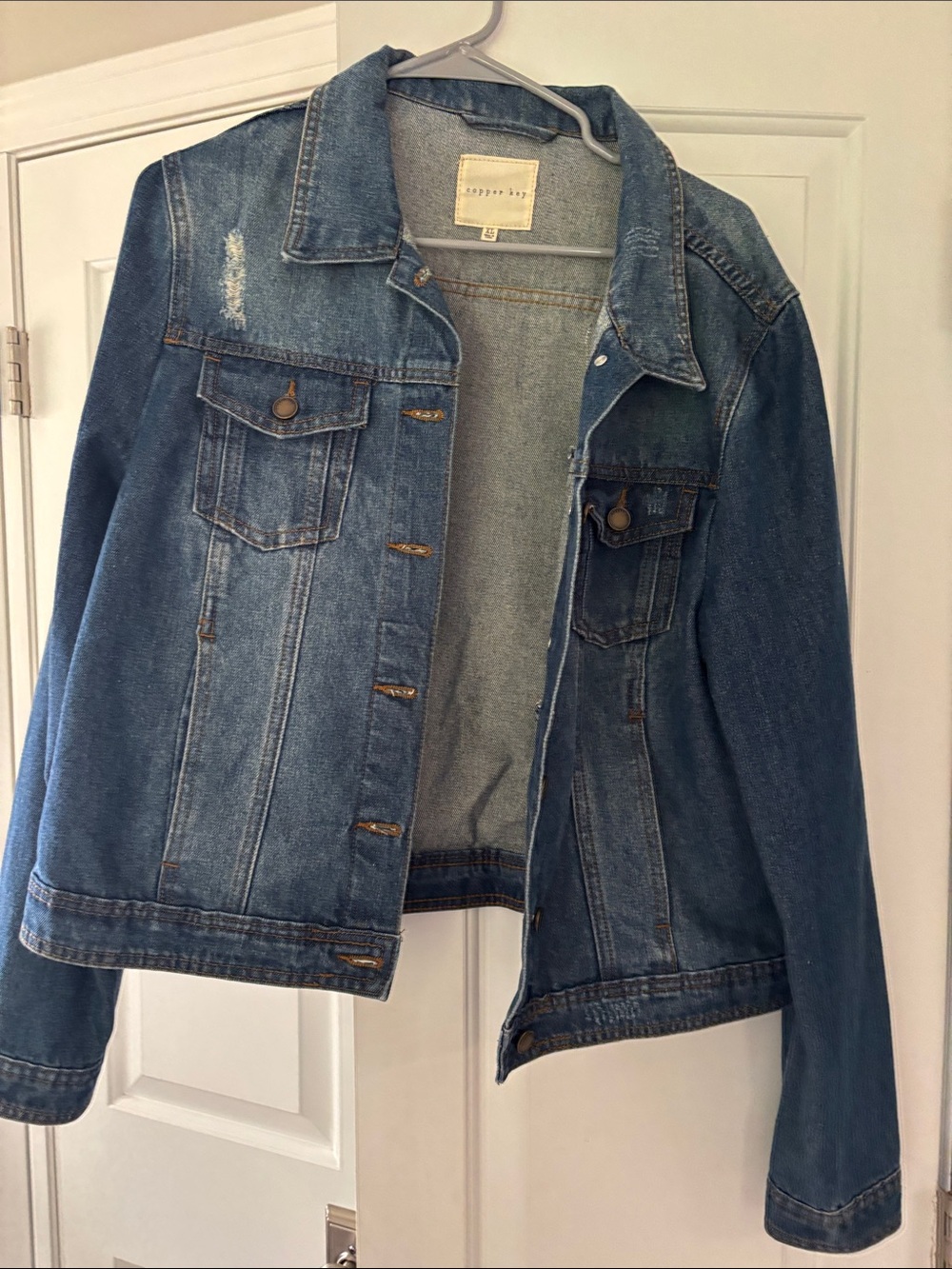 Copper Key Distressed Blue Denim Jacket
